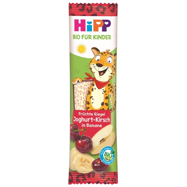 HiPP Organic Bar Fruit Friend Leopard, Yoghurt Cherry in Banana, 22 x 23 g