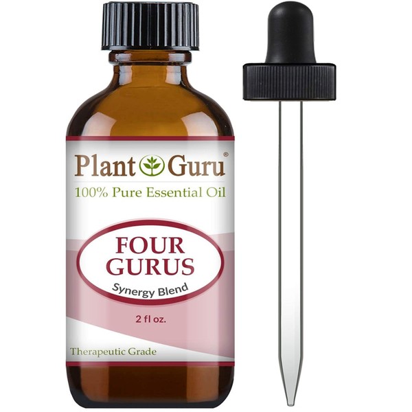 Four Gurus Blend Essential Oil 2 oz 100% Pure Natural Therapeutic Grade Blended with Clove, Cinnamon, Lemon, Rosemary, Eucalyptus for Aromatherapy Diffuser and Immune Support