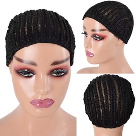 Braided Wig Caps Breathable Cornrows Cap for Easlier Sew in Weave Hair Caps Glueless Black Crochet Wig Cap for Making Wig Medium Size (braided caps,2pcs)