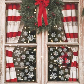 Naler Christmas Decorations Static Cling Stickers Snowflake 12pcs Wall Stickers Glass Santa Christmas Decoration Santa Claus Bell Snowman Removable Static Electricity Stickers