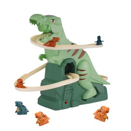 Kids Roller Coaster Dinosaur Toy - Sound & Lights Dinosaur Track Toy with 3 Little Dinosaurs Car, Electric Stair Slide & Climbing Adventure Set, Birthday/Children's Day for Boy & Girl