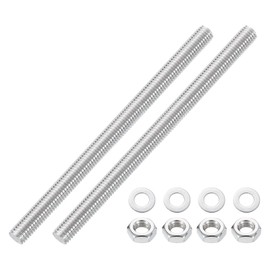 sourcing map 2pcs Fully Threaded Rod, M10 x 150mm 201 Stainless Steel Right Hand Threads Rods with Nuts and Flat Washer Fully Studding Rod Bar for Clamps, Hangers and U-Bolts