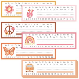 AnyDesign 60Pcs Groovy Name Tag Stickers Butterfly Rainbow Classroom Flat Name Tags Self Adhesive Name Labels for School Classroom Students Desks Teaching Supplies Back to School Decoration, 6 Designs