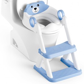 Rabb 1st Potty Training Seat, Upgrade Toddler Toilet Seat for Kids Boys Girls, 2 in 1 Potty Training Toilet for Kids, Splash Guard Anti-Slip Pad Step Stool(Blue)