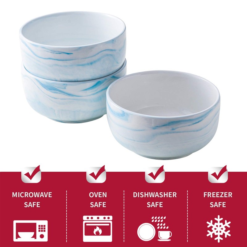 Yundu 28 Ounce Blue Marble Porcelain Bowls Ice Cream, Dessert,