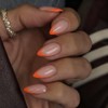 SXVME Uñas postizas francesas cortas almendradas y naranjas con pegamento