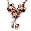 Avalaya Shell-Composite Triple Flower With Tassel Leather Cord Necklace -