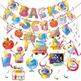 24PCS Back to School Decorations Back to School Banner & Hanging Swirls Back to School Hanging Decorations First Day of School Decoration for School Kindergarten Classroom Decor