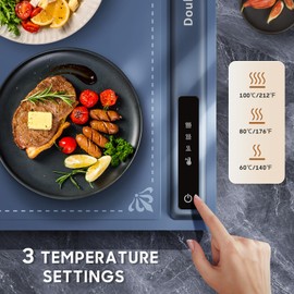 DoubleCare Silicone Heating Mat for Food, 2024 New Electric Heating Tray Roll up with 3 Temperature Settings, Portable Fast Heating Mat for Parties, Buffets party, Restaurants, Home Everyday Use