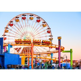 Loccor 10x8ft Fabric Amusement Park Ferris Wheel Backdrop for Photography Roller Coaster Fantasy Pacific Park Background for Birthday Party Supplies Baby Shower Decoration Photo Studio Props