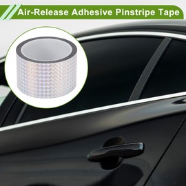 HOPESPANNER Universal 164.04ft X2.36" Air-Release Adhesive Pinstripe Tape Holographic Automotive Pinstriping Tape BOPP Silver Tone