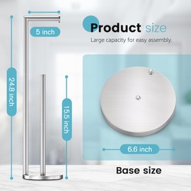 Toilet Paper Holder Stand, Toilet Paper Holder Free Standing, Toilet Paper Stand, Brushed Nickel Toilet Paper Holder with Storage, Rustproof Toilet Paper Holders for 4 Rolls (Brushed Nickel)