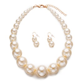 Yuhuan Womens Faux Big Pearl Choker Necklace and Earring Set Fashion Pearl Set