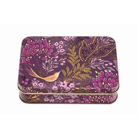 Sara Miller New Havali Small Rectangular Tin Purple Leaves and Birds 141 x 101 x 32mm