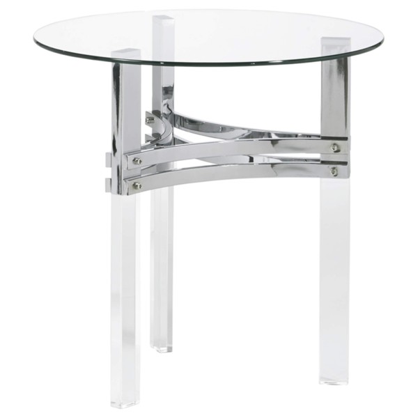 Signature Design by Ashley Braddoni Contemporary Round End Table with Clear Glass Top, Chrome