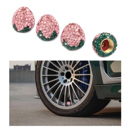 Ziciner 4PCS Strawberry Car Tire Valve Stem Caps, Bling Crystal Rhinestone Tire Valve Stem Covers, Dustproof Wheel Valve Covers for Women, Universal Car Accessories for Most Vehicles (Pink)