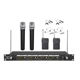GTDaudio G-380HL VHF Wireless Microphone System with 2 Handheld & 2 Headset, Lavalier (Lapel) mics