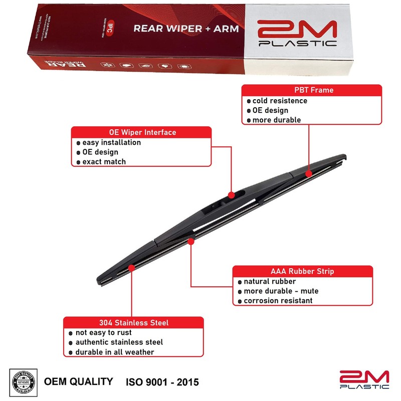 2M PLASTIC Rear Wiper Arm Blade Replacement for Ford Honda