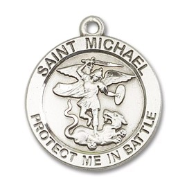 Bliss Large Sterling Silver Saint Michael National Guard Pendant Necklace 24" Chain