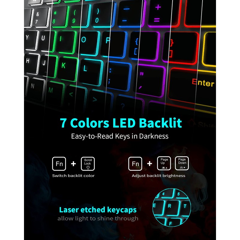 Wireless Backlit Keyboard, Rechargeable USB Silent Keyboard, 2.4G Cordless Full