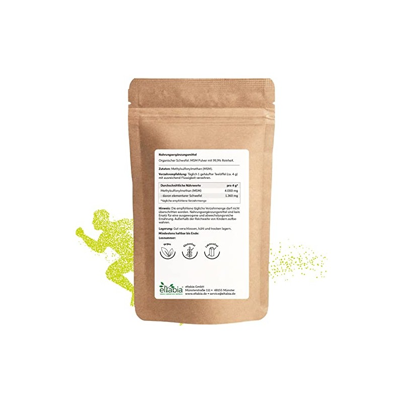 eltabia MSM Pulver 1000g | 99,9% reiner organischer Schwefel |