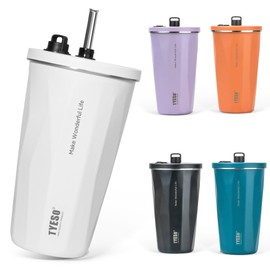 TYESO Tumbler with Straw, Stainless Steel, Wide Mouth, Vacuum Insulated, Home Office Outdoor, Multi-Color, Keeps Hot and Cold, with Lid, 600ml, Large Capacity, for Girls and Boys
