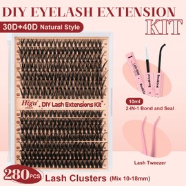 Wimpern-Cluster-Kit 30D + 40D, Higu clace natürliche Einzelwimpern-Set, gemischt, 10–18 mm, DIY-Wimpernverlängerungs-Kit mit Bond und Dichtung und Applikator, Cluster-Wimpern-Set für Anfänger (30D +