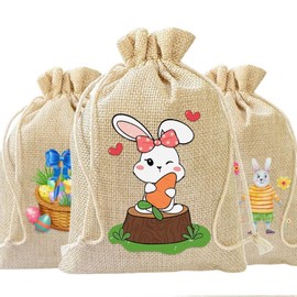 24Pcs Easter Burlap Bags, Easter Bunny Jute Gift Bags with Drawstring Easter Goodie Bags Easter Candy Bags for Easter Party Favors Decoration Supplies (Brown, 3.9x5.9)
