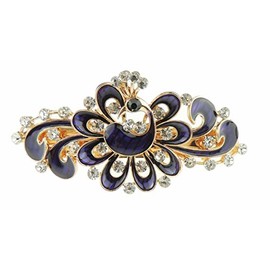 Womens Girls Crystal Rhinestone Diamante Wedding Birthday Party Evening Ponytail Fine Medium Hair Accessories Occasion Barrette Hairpin Grip French Spring Clip Metal Enamel Peacock Waves Purple