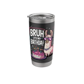 Bruh Its My Birthday Llama Pixel Art Sunglasses Retro Humor Stainless Steel Insulated Tumbler