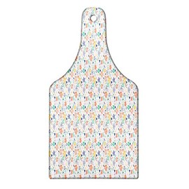 Ambesonne Spring Cutting Board, Scandinavian Style Meadow Flowers in Colorful Style on Plain Background, Decorative Tempered Glass Cutting and Serving Board, Wine Bottle Shape, White and Multicolor