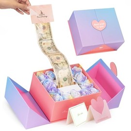 Magicaldiy Gradient Money Pull Out Gift Box with Soap Flower, Best Wish Surprise Money Pull Box for Birthday, Mother's Day, Graduation, Christmas
