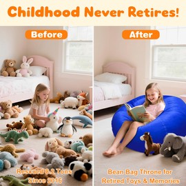 Lukeight Stuffed Animal Storage Bean Bag Chair Cover - Premium Velvet Organizer with YKK Zipper Holds 80+ Plush Toys, Washable Kids Room Decor (No Filling, X-Large)