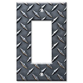 Art Plates - Single Gang Rocker Switch Plate - 1 Gang Decora GFCI Decorative Metal Wall Plate - Black Diamond Plate (PRINTED IMAGE) - (Made in USA)