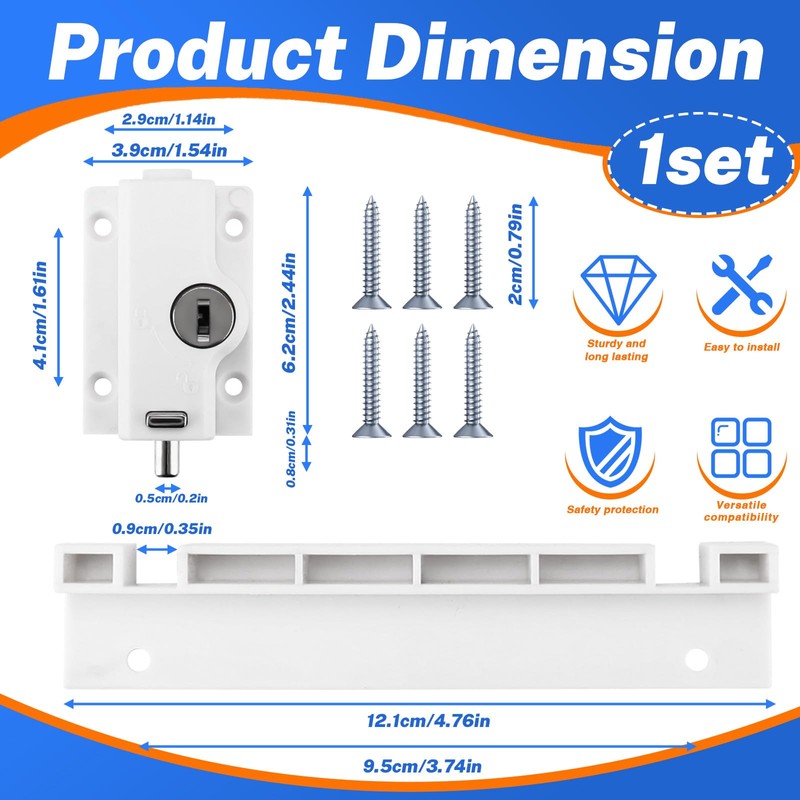 1Pack Sliding Door Lock, Patio Door Lock, White Sliding Window
