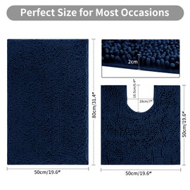 LUSCHEER 2 Piece Bath Mat Set, Luxury Chenille Ultra Soft Plush Non Slip Rug and Toilet Mat, Water Absorbent Machine Washable for Bathroom Floor (Blue, 80 x 50 cm + U Shaped 50 x 50 cm)