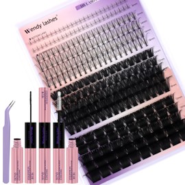 Cluster Lashes Kit Wispy 4 Styles, Individual Eyelashes Kit 100D+200D+7D and Lower DIY Cluster Eyelash Extensions Manga 0.07mm 12-18mm Lash Clusters with Bond and Seal(4SX-100D+200D)