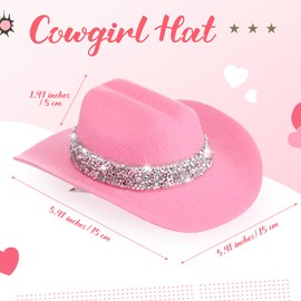 Zeyune 6 Inch Cowboy Hat Hair Clip with Rhinestones Cowgirl Mini Small Hat Clip for Disco Western Party Decoration (Pink)