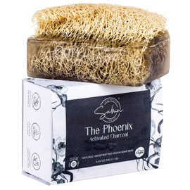 Jabón de carbón activado SABUN CO. - Jabón exfoliante natural de lufa en barra - Jabón humectante hecho a mano con lufa en el interior, barra exfoliante para rostro y cuerpo [