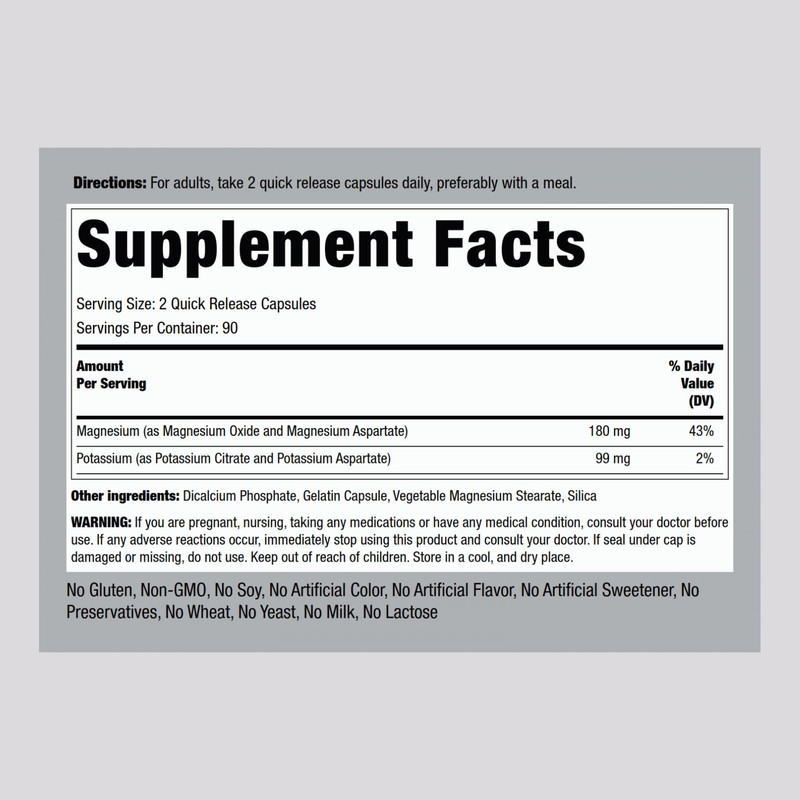 Piping Rock Potassium Magnesium Aspartate Supplement | 180 Capsules |