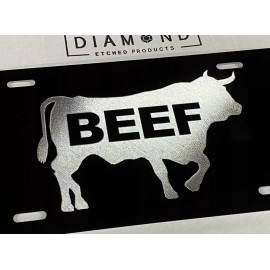 Diamond Etched Products Engraved Eat Beef Car Tag Diamond Etched Cattle Farmer Aluminum License Plate