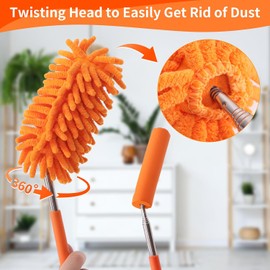Mini plumero para limpieza, 360° plegable de mano con poste de extensión, plumero pequeño lavable para interior de coche, oficina, muebles