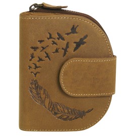 Harrys-Collection Half Round Women's Purse in Vintage Brown with Feather, Cognac, Unit size, coin purse