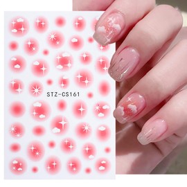Summer Smudge Gradient Nail Art Sticker Decals 3D Self-Adhesive Little Cloud Love Heart Design Nail Decals Nail Art Supplies Heart Nail Art Sticker Decoration for Women Manicure Accessories Supplies