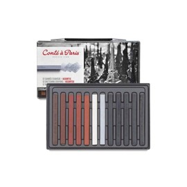 Conté a Paris 50247 Carré Sketch Chalks with High Light Fastness Made of High-Quality Pigments for Sketches, Drawings and Portraits - Set of 12 Esquiss Mixed Hanging
