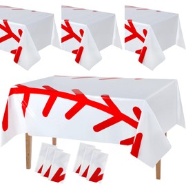 Oudain 6 Pcs Plastic Baseball Tablecloth 87 x 51'' Disposable Baseball Table Covers Rectangle Baseball Table Cloths for Parties Baseball Themed Party Decorations for Game Sport Birthday Party Supplies