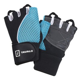 TAVIALO Fitness Gloves Training Gloves for Women Size M (16-19cm) Blue Black White Double Reinforced Leather Palm