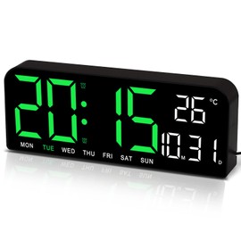 JoFomp LED Digital Wall Clock Decorative, 10" Digital Alarm Clocks for Bedrooms, Digital Clock Large Display with Temperature/Countdown/Auto Dimmer/Snooze - 12/24H, Modern Wall Clock Digital for Kids