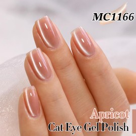 Double Rhythm 15ML Glass Cat Eye Gel Polish with Magnet Same Color Same Bottle Holographic Glitter Shimmer Salon Soak Off Magnetic Nail at Home (Apricot Nude-MC1166)