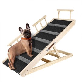 GaliGali Dog Ramp, Adjustable Portable Folding Pet Ramp, Grey 43.3" Long Wooden with Non-Slip Traction Pad for Small Old Dogs and Cats, Applies to Sofa, Couch, Car NO.GGPTZHI-110